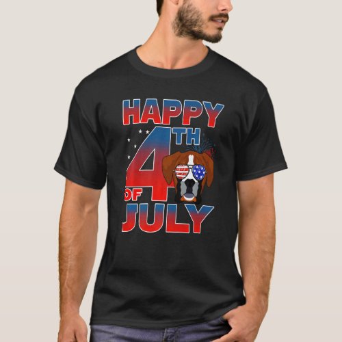 Boxer Dog American Flag Glasses Patriotic Happy 4t T_Shirt