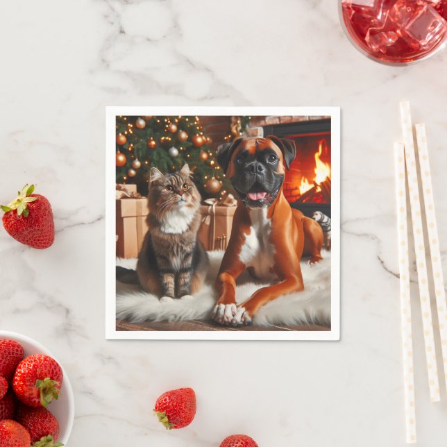 Boxer Dog and Cat Christmas Napkins (Insitu)