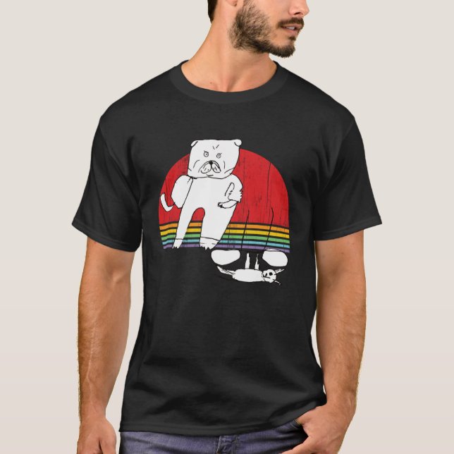 Boxer Dog and Cat Working Out Lifting Weights T-Shirt (Front)
