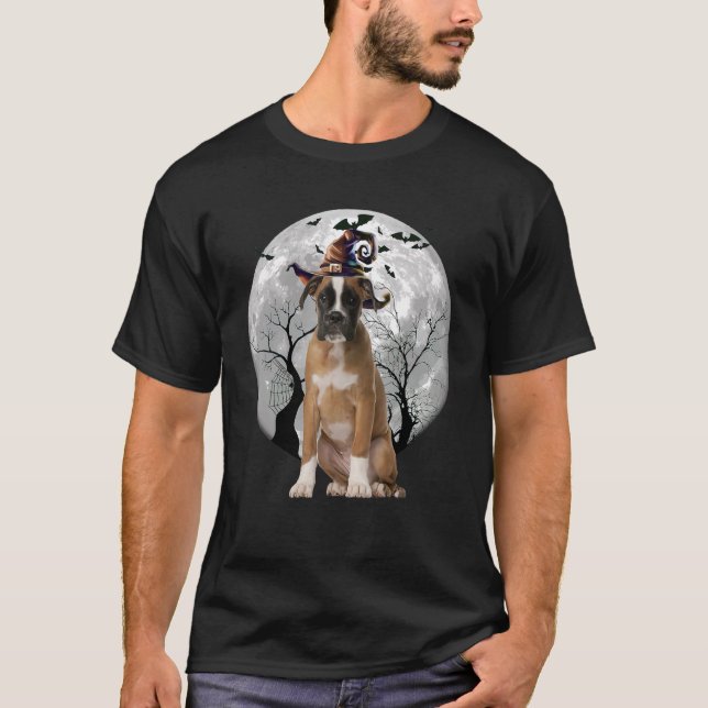 Boxer Dog And Moon Halloween Costume Dog T-Shirt (Front)