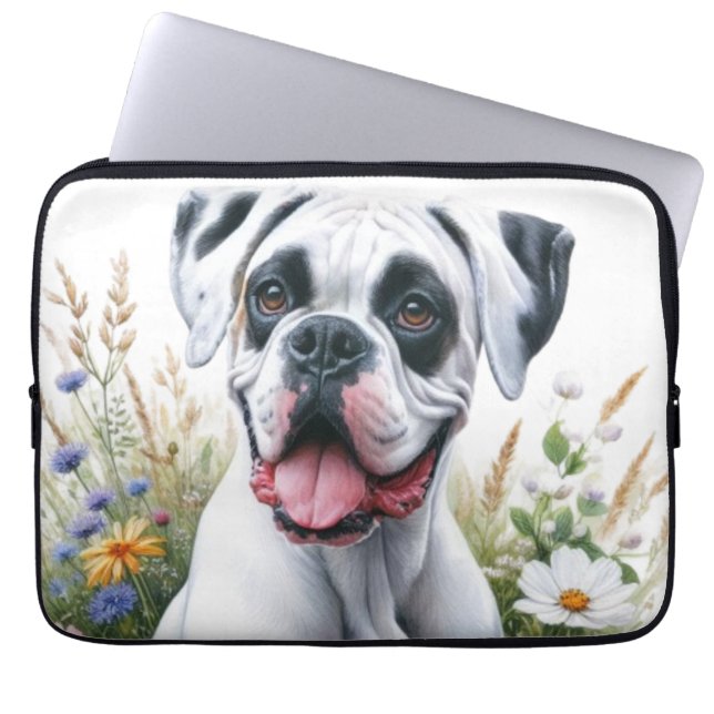 Boxer Dog and Wildflowers  Laptop Sleeve (Front)