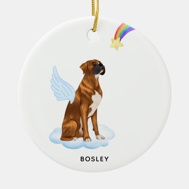 Boxer Dog Angel Personalized Pet Dog Memorial Ceramic Ornament (Front)