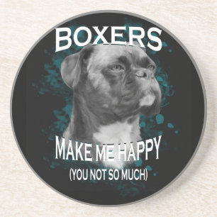 Boxer Dog Animal Lovers Art Text Sandstone Coaster