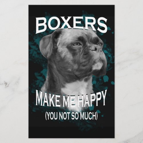 Boxer Dog Animal Lovers Art Text Stationery