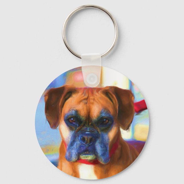 Boxer dog art keychain (Front)