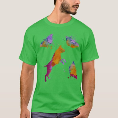 Boxer Dog Art With Butterflies T_Shirt