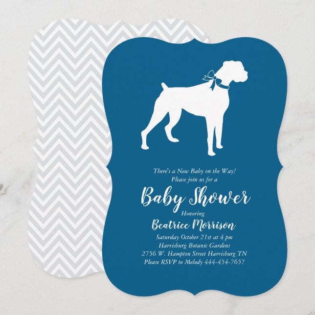 Boxer Dog Baby Shower Blue Boy Invitation (Front/Back)