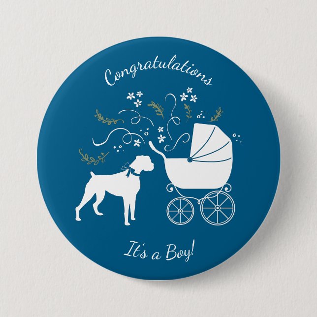Boxer Dog Baby Shower Button (Front)