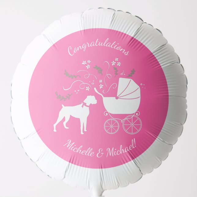 Boxer Dog Baby Shower Pink Girl Balloon (Front)