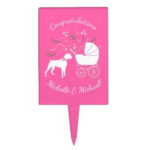 Boxer Dog Baby Shower Pink Girl Cake Topper