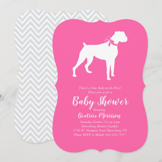 Boxer Dog Baby Shower Pink Girl Invitation (Front/Back)