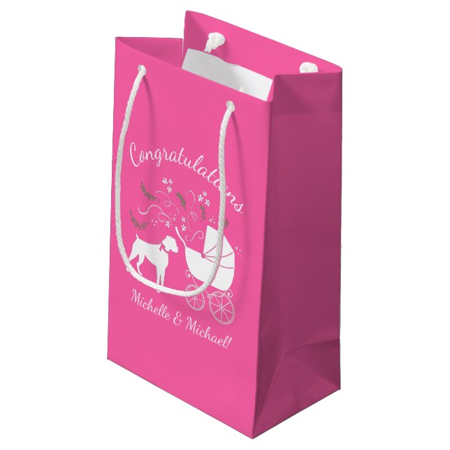 Boxer Dog Baby Shower Pink Girl Small Gift Bag (Back Angled)