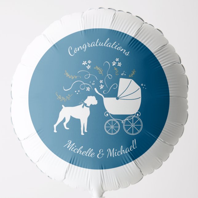 Boxer Dog Baby Shower Puppy Blue Boy Balloon (Front)