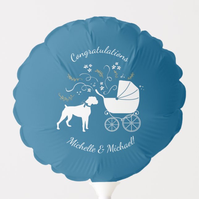 Boxer Dog Baby Shower Puppy Blue Boy Balloon (Front)