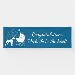 Boxer Dog Baby Shower Puppy Blue Boy Banner