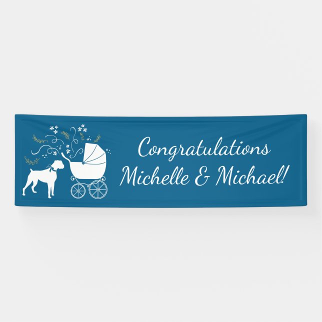 Boxer Dog Baby Shower Puppy Blue Boy Banner (Horizontal)