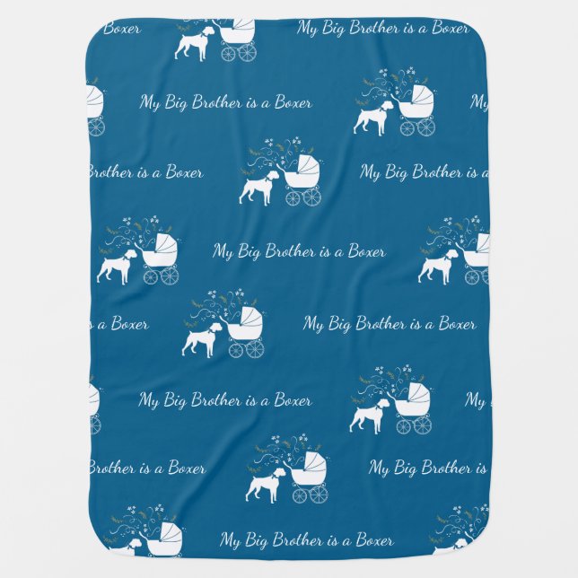 Boxer Dog Baby Shower Puppy Blue Boy Blanket (Front)