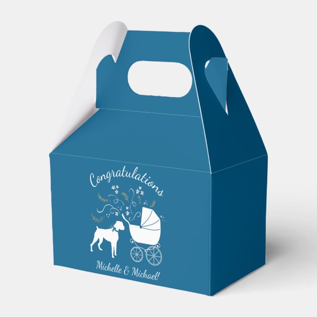 Boxer Dog Baby Shower Puppy Blue Boy Favor Boxes (Front Side)