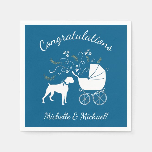Boxer Dog Baby Shower Puppy Blue Boy Napkins (Front)