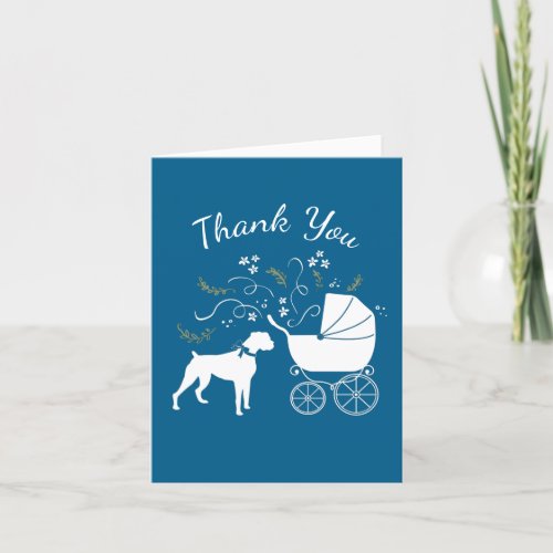 Boxer Dog Baby Shower Puppy Blue Boy Thank You Card