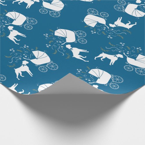Boxer Dog Baby Shower Puppy Blue Boy Wrapping Paper