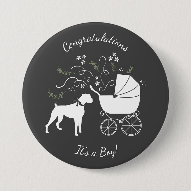 Boxer Dog Baby Shower Puppy Button (Front)