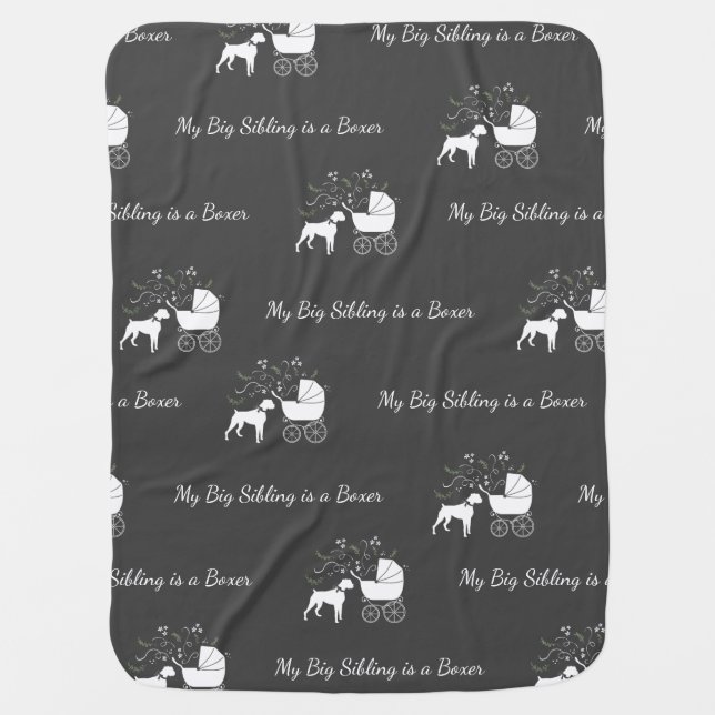 Boxer Dog Baby Shower Puppy Grey Baby Blanket (Front)