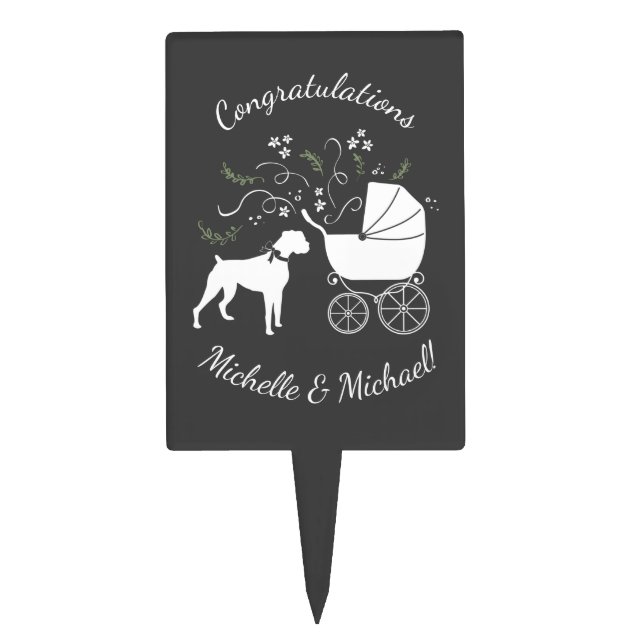 Boxer Dog Baby Shower Puppy Grey Cake Topper (Front)