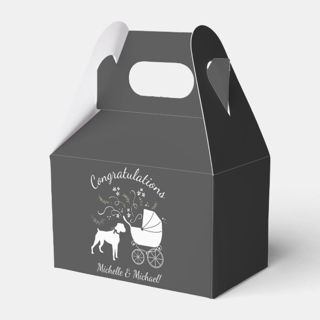 Boxer Dog Baby Shower Puppy Grey Favor Boxes (Front Side)