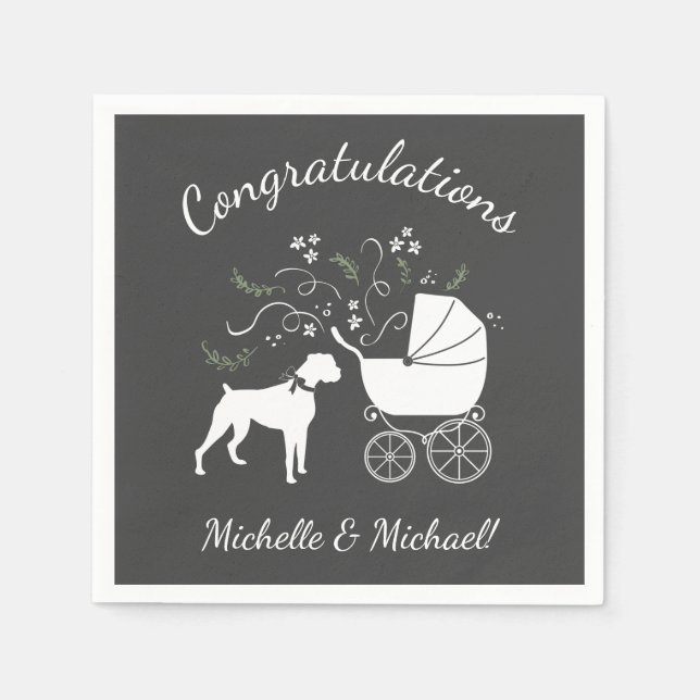 Boxer Dog Baby Shower Puppy Grey Napkins (Front)
