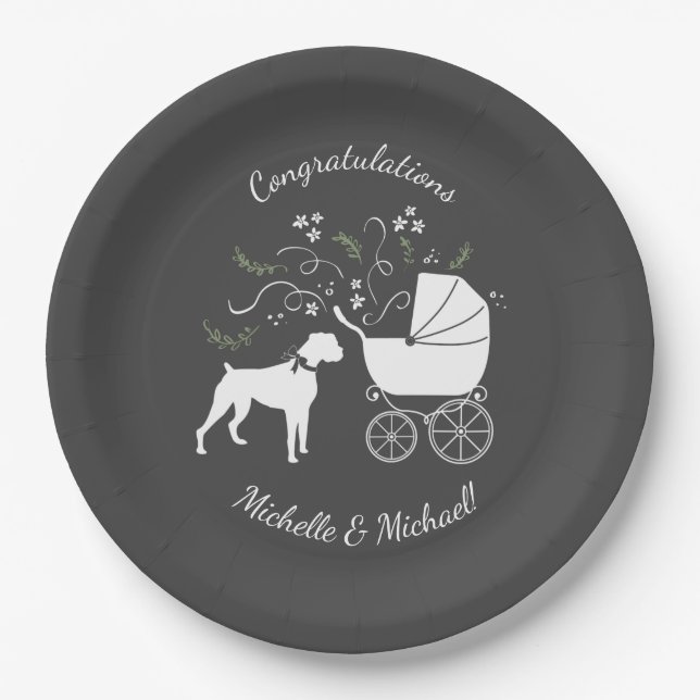 Boxer Dog Baby Shower Puppy Paper Plates (Front)