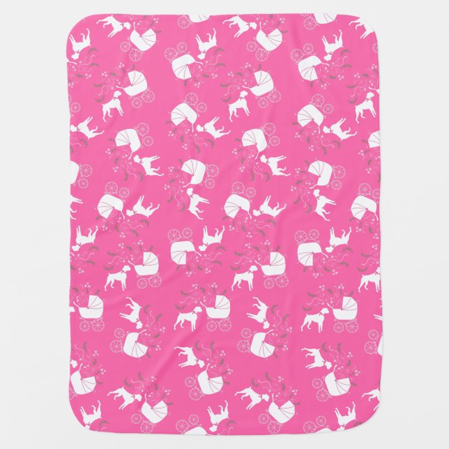 Boxer Dog Baby Shower Puppy Pink Girl Baby Blanket (Front)