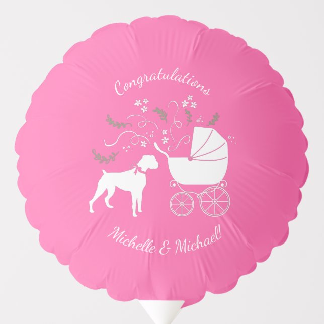 Boxer Dog Baby Shower Puppy Pink Girl Balloon (Front)