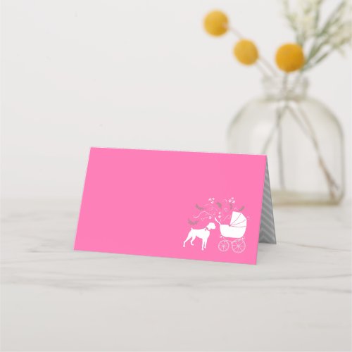 Boxer Dog Baby Shower Puppy Pink Girl Place Card