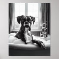 Boxer Dog Bathroom Wall Art, Boxer Taking a Bath