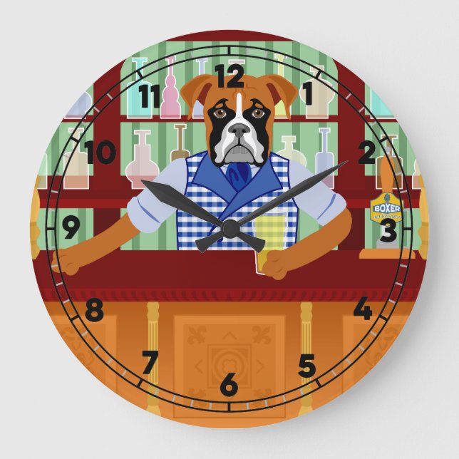 Boxer Dog Beer Pub Large Clock (Front)