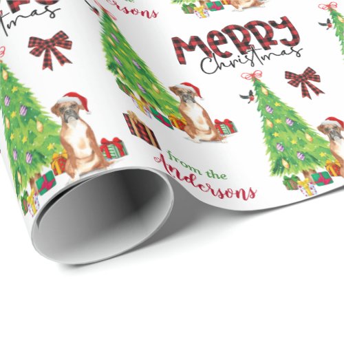 Boxer Dog Bird and Christmas Tree Wrapping Paper