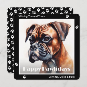 Boxer Dog Black Watercolor Christmas Holiday Card