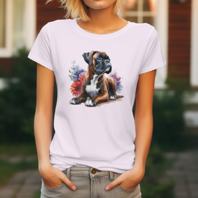 Boxer Dog Blooms: Playful Pup & Floral Elegance T-Shirt (Creator Uploaded)
