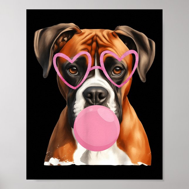 Boxer Dog Blowing Bubble Gum Valentine’s Day  Poster (Front)