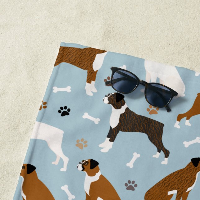 Boxer Dog Bones and Paws Beach Towel (In Situ)