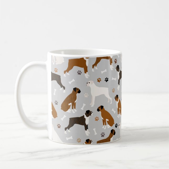 Boxer Dog Bones and Paws Coffee Mug (Left)