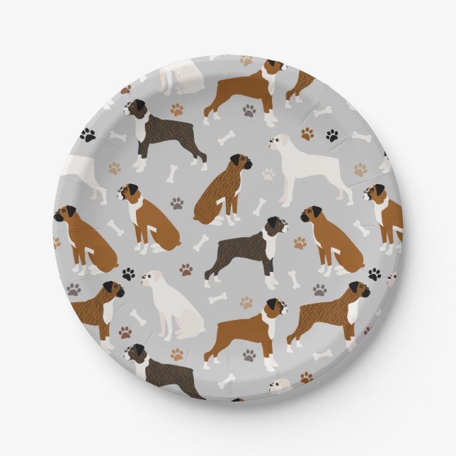 Boxer Dog Bones and Paws Paper Plates (Front)