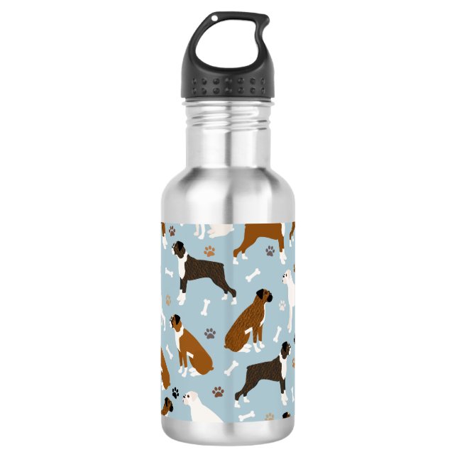 Boxer Dog Bones and Paws Stainless Steel Water Bot Bottle (Front)