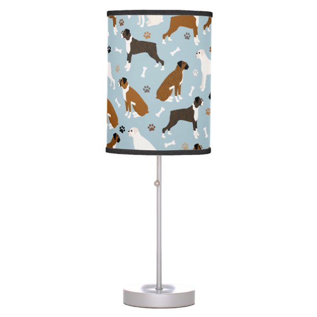 Boxer Dog Bones and Paws Table Lamp (Front)