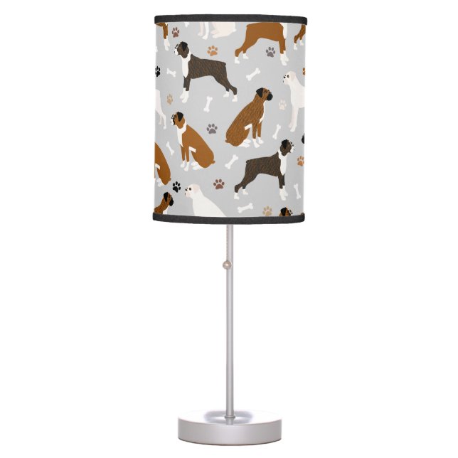 Boxer Dog Bones and Paws Table Lamp (Front)