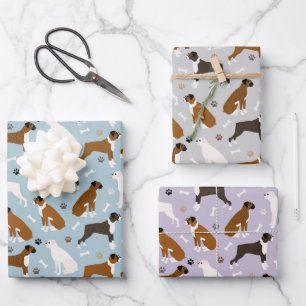 Boxer Dog Bones and Paws Wrapping Paper Sheets