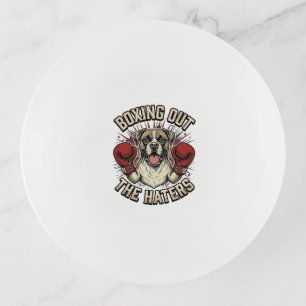 Boxer Dog Boxing Out The Haters Funny T-Shirt Desi Trinket Tray