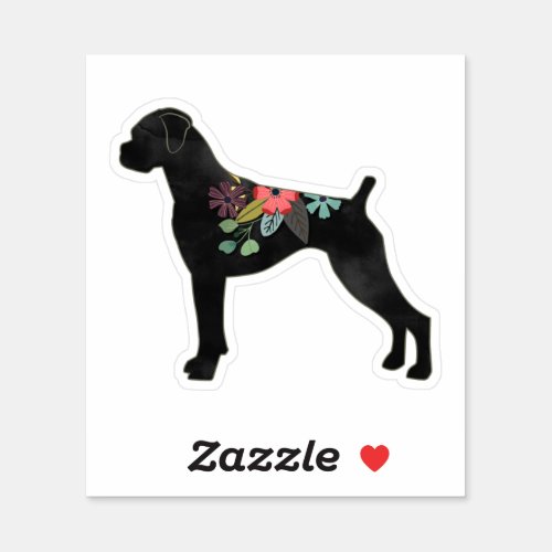 Boxer Dog Breed Natural Boho Floral Silhouette Sticker