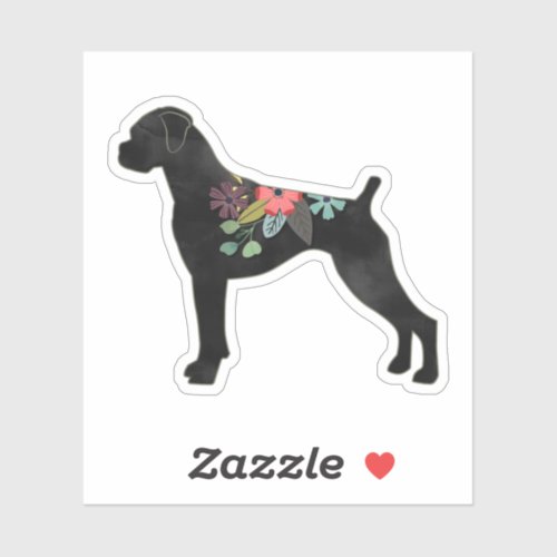 Boxer Dog Breed Natural Boho Floral Silhouette Sticker